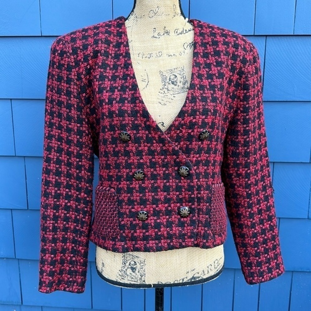 ♥️🖤♥️Vintage medium blazer 80’s red houndstooth black red cropped